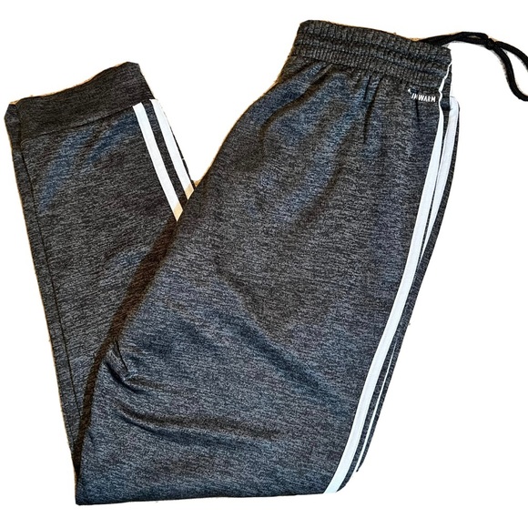 ADIDAS Climawarm Fleece Lined Mens Size M Dark Gray 3-Striped Joggers - Picture 2 of 2
